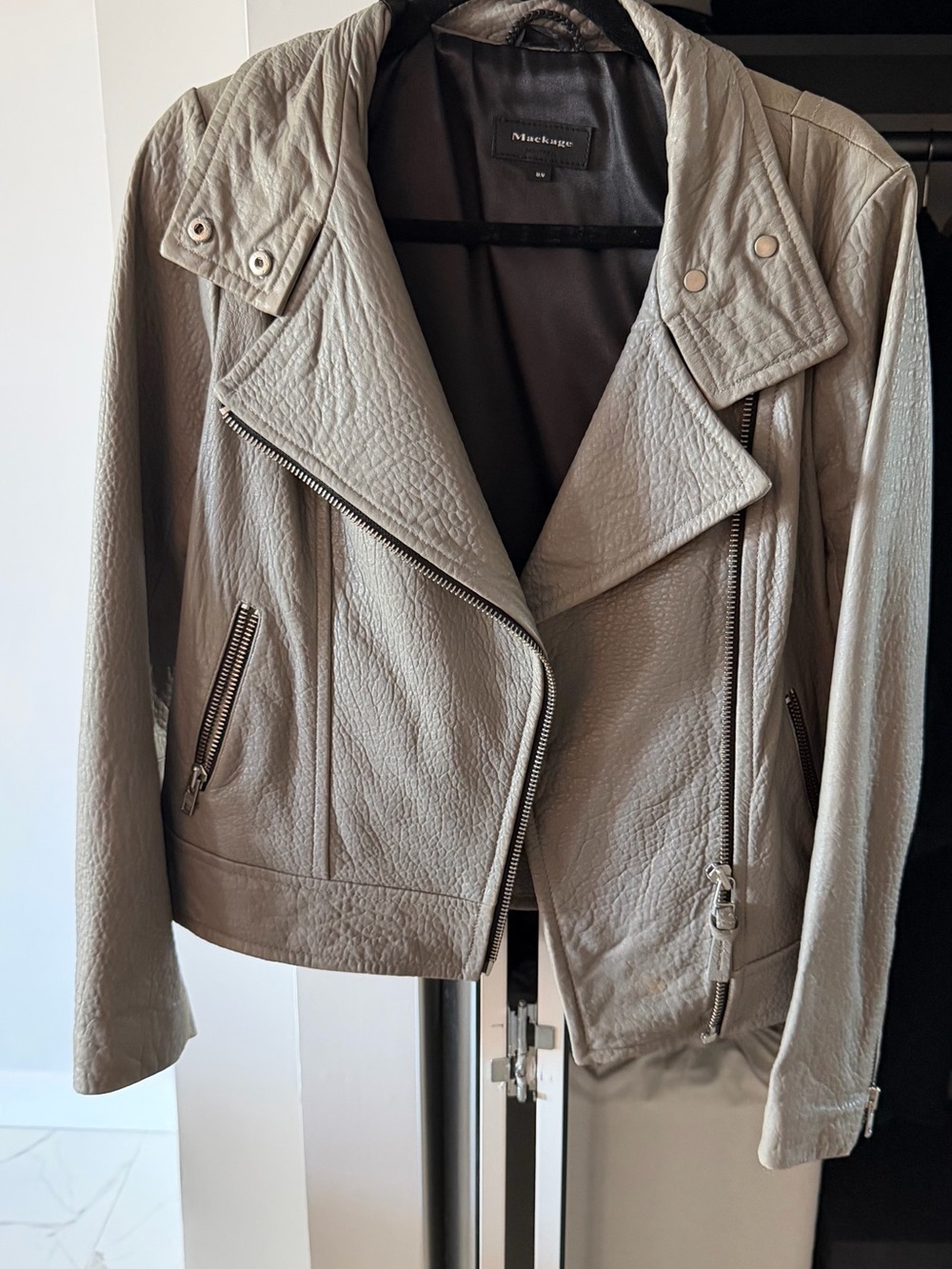 Mackage Women's Gray Lisa Leather Moto Jacket
